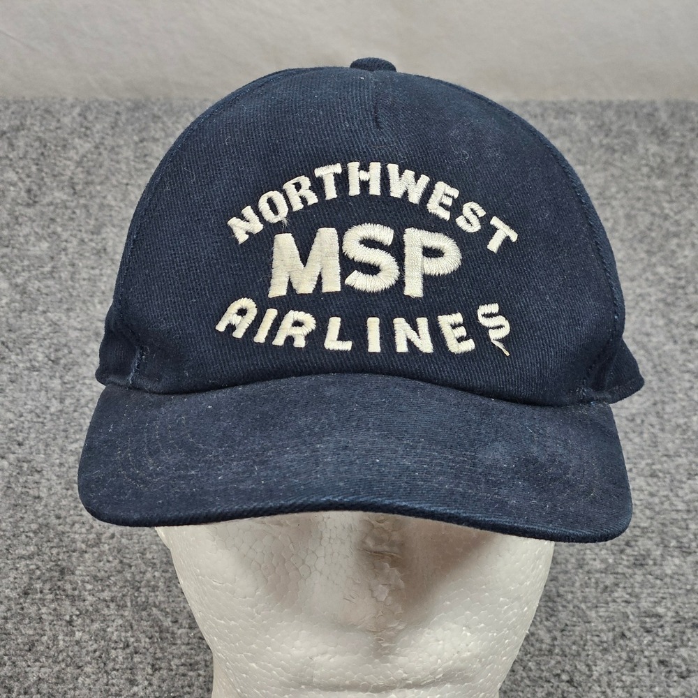 Vintage Northwest Airlines MSP Hat Navy Blue Cap Embroidered Employee Issued 80s